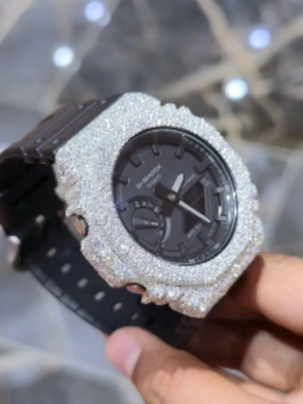 Black Silicone Strap Watch with Silver Textured Bezel